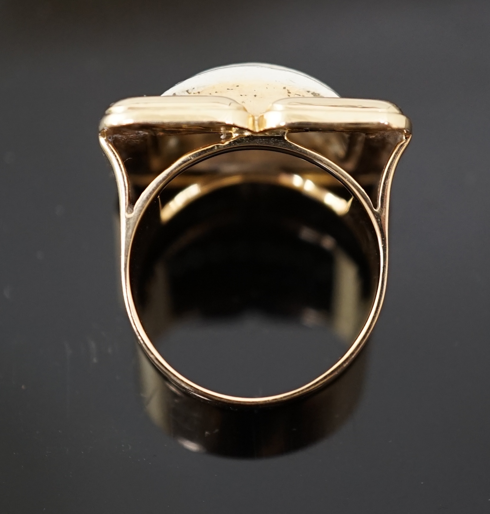 A mid 20th century gold and diamond cluster set rectangular dress ring